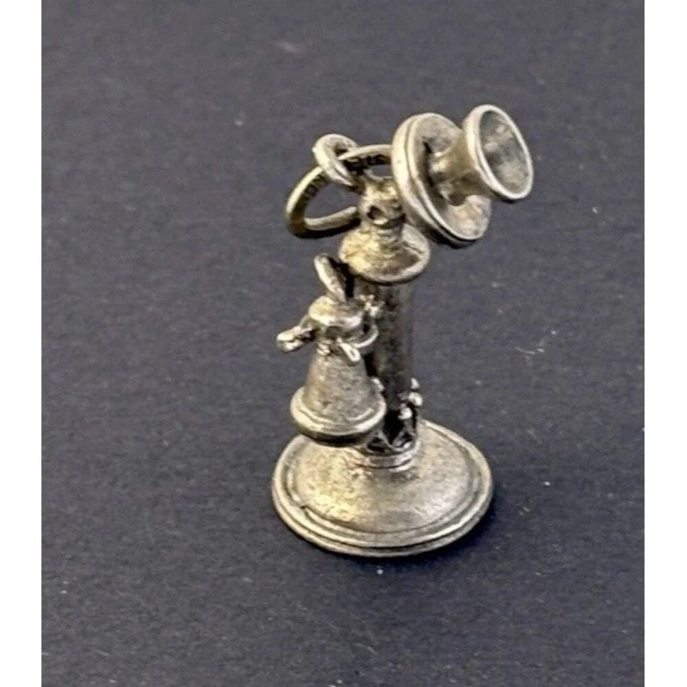 VTG Beau Sterling Silver Old Fashioned Phone Charm Bracelet Charm 5.33 GR